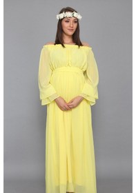 Resim Modalabio Moda Labio - Babyshower Dökümlü Hamile Elbisesi Sarı 