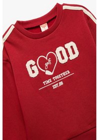 Resim Koton Kız Bebek Uzun Kollu Şardonlu Şerit Detaylı Nakışlı Bisiklet Yaka Sweatshirt Bordo 