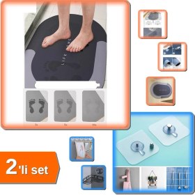 Resim Hereveoyuncak Sihirli Su Emici Kaydırmaz Paspas + 3 Adet Yapışkanlı Banyo Raf Tutucu Askı Pin - 2li Set M9B3J7 