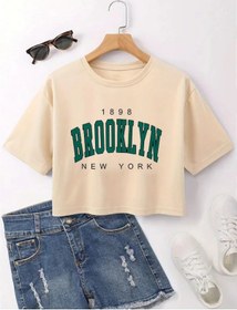 Resim Dayuhu Los Angeles 91 Brooklyn Grafik Kırpma T-shirt - Rahat Kadın Spor Üstparlak Sarı Parlak Sarı 