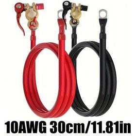Resim Topshop1 10awg 30cm Bağlantı Kablolu Araç Akü Terminali Otomobil Kamyon Motosiklet İçin Pirinç Malzeme 