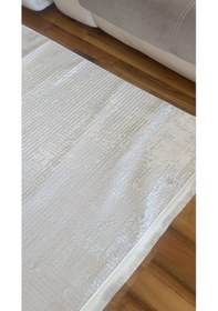 Resim Elvey Home Krem-saten İnce Sık Dokuma Parlak Yüzey Kaymaz Taban Özel Ölçü Salon Koridor Halısı Yolluk Krem 