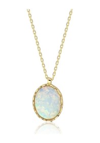 Resim Opal Taşlı Oval Altın Kolye 