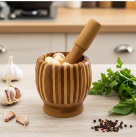 Resim Porsima Pbt-409 Doğal Bambu Havan - Sarımsak Döveceği Ahşap Sarımsak Ezici Havan Döveç Ahşap 