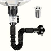 Resim Koku Geçirmez Banyo Lavabo Drenaj Kiti, Genişletilebilir P-Bend - Dayanıklı Paslanmaz Çelik ve ABS, 3.17cm ila 4.98cm Drenaj Borularına Uygun, Modern Banyolar İçin İdeal, Şık Siyah Kaplama, Banyo Lavabo Aksesuarı 