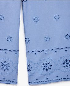 Resim Koton Pamuklu Beli Lastikli Brode Detaylı Geniş Paça Pantolon Mavi 6skg40031aw 