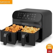 Resim Max Plus XXL 1800W (4Lt+4Lt) 8Lt Çift Hazneli Smart Airfryer Air Fryer Yağsız Sıcak Hava Fritözü Siyah Groove