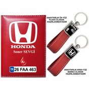 Resim Plakanıza Özel Honda Logolu Kırmızı Ruhsat Kabı Ve Anahtarlık 
