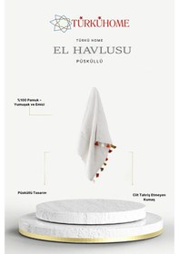 Resim Püsküllü Yumuşak Pamuk Havlu Yüksek Emicili El Havlusu 50x90 Cm Beyaz 