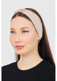 Resim Butik Çapraz Bağlamalı Kadın Bandana Saç Bandı, Kaymaz Yumuşak Esnek%100 Pamuklu Penye - Tek Ebat / Koyu Bej Koyu Bej 