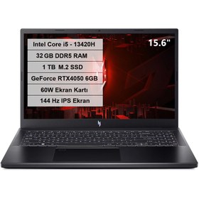 Resim Acer Nitro V 15 Intel Core i5 13420H 32GB DDR5 1TB M.2 SSD 60W RTX 4050-6GB FreeDos 15.6\ 144Hz FHD IPS NH.QNBEY.004 