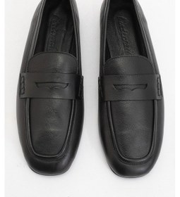 Resim Luvi Shoes Skye Siyah Hakiki Deri Küt Burun Kadın Loafer Ayakkabı Siyah 