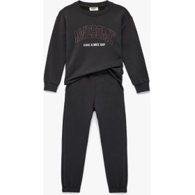 Resim Koton Üç Iplik Baskılı Uzun Kollu Bisiklet Yaka Sweatshirt Eşofman Takımı - 2'li Set 