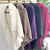 Resim Yumuşak Polyester Jakarlı, Püsküllü, Sıcak ve Şık Sahte Kürklü Kadın Örgü Şal - Günlük Gezinti ve Rüzgar Koruma İçin Mükemmel 