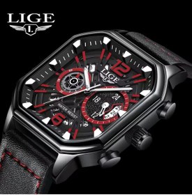 Resim Lige Lüks Deri Kordon Kare Tasarım 3 ATM Su Geçirmez Çok Fonksiyonlu Erkek Kol Saati 