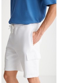 Resim Grimelange LIONEL Erkek Kargo Cepli Beli Lastikli Comfort Fit Beyaz Şort 