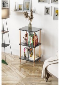 Resim 3 Raflı Ahşap Kitaplık Raf Ahşap Gazetelik Ayakkabılık -siyah 