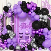 Resim 105 parça siyah, mor ve metalik gümüş balon kemer seti - film temalı partiler, doğum günleri, yıldönümleri, düğünler, mezuniyet törenleri, tatil etkinlikleri ve temalı kutlamalar için mükemmel dekorasyon 