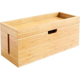 Resim AyrStore – Kapaklı Bambu Saklama Kutusu (Şarj Cihazlarını ve Uzatmalı Prizleri ve Kabloları 
