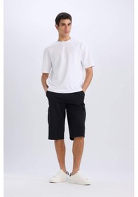 Resim DeFacto Slim Fit Dar Kesim Kargo Cepli Basic Düz Kapri Şort T4693AZ25SMBK81 
