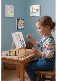 Resim Bere Ve Atkılı Sevimli Kedi Temalı Çocuk Boyama Tuvali Şövaleli Eğitici Boyama Seti 20x20 Cm 