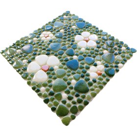 Resim Mutfak Tezgah Arası, Havuz, Banyo, Sauna, Spa, Iç ve Dış Dekorasyonda Tüm Yüzeyler Için, Krem, P. Yeşil-Beyaz-Sarı Çiçek Desenli, 31,5X31,5CM. Fileli Cam Mozaik. (5 File Karo = 0,5 M2 Fiyatıdır ) 