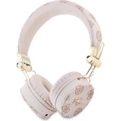 Resim Guess Metal El Yazısı Logolu Kulak Üstü Bluetooth Kulaklık Guess Orjinal Lisanslı Pu Desenli Pembe 