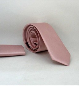 Resim Gaffy Pudra Pembe Slim Fit İnce Düz Renk Mendilli Saten Kravat - SS-3 (541368708) Pembe 