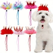 Resim 1 adet Sevimli Dantel Köpek Tacı, Küçük, Orta, Büyük Irklar için Renkli Evcil Hayvan Şapkası, %100 Polyester, Dokuma Olmayan Kumaş, Geçmeli Stil, Şenlikli Hayvan Aksesuarı 