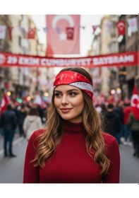Resim K.atatürk İmza Desen Bandana/fular Kırmızı 