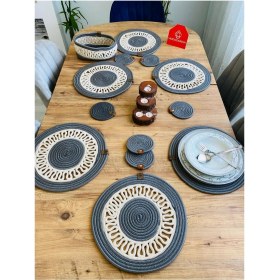 Resim Jütex Home Jüt Hasır Amerikan Servis Supla Bardak Altı ve Sepet 13 Parça 