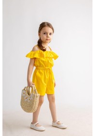 Resim Oliven The Kid Oliventhekid Omuzdan Fırfırlı Poplin Kız Çocuk Tulum Sarı Sarı 
