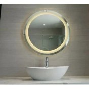 Resim Mirrorland 70 cm Çapında Gün Işığı LED Işıklı Kumlamalı LED Ayna / Dekoratif Ayna / Banyo Aynası / Yuvarlak Ayna/ışıklı Ayna/trafolu 