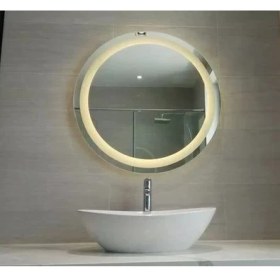 Resim Mirrorland 70 cm Çapında Gün Işığı LED Işıklı Kumlamalı LED Ayna / Dekoratif Ayna / Banyo Aynası / Yuvarlak Ayna/ışıklı Ayna/trafolu 