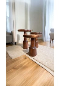 Resim Wood Ahşap 3 Lü Set Ürgüp Mantar Yan Sehpa Konik Model / Kestane Renk / Zigon Sehpa Vernikli Kahverengi 