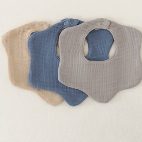 Resim elibaby 3'lü %100 Organik Pamuk 8 Katlı Multi Müslin Çiçek Erkek Bebek Salya Mama Önlüğü,Yakalık (MODEL2) 