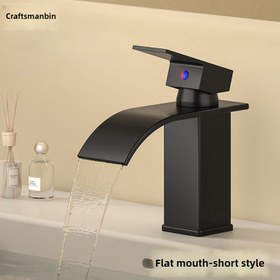 Resim Siyah Boyunlu Banyo Lavabo Bataryası, Paslanmaz Çelik Şelale Sıcak ve Soğuk Su Musluğu, Tezgah Üstü Montaj (Besleme Hattı Dahil Değil), 0.79 İnç Giriş Uyumlu 