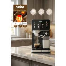 Resim Sinbo SCM‑2995 Pro Kapsüllü & Toz Kahve Espresso Makinesi – 20 bar Basınç, Süt Haznesi, Dokunmatik 