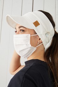 Resim Butikgiz Beyaz Yetişkin Genç Maske Takılabilir Tenis Yazlık Vizör Spor Şapka Yumuşak Pamuklu Penye 