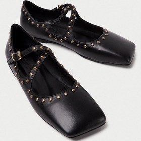 Resim Mubiano Hakiki Deri Collection Kadın Bant Detaylı Zımba Detaylı Babet Siyah - Mcsr1005 - S Siyah 