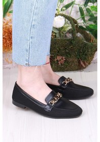 Resim Fort 8571 Zincir Toka Detaylı Şık Rahat Kadın Babet Sıyah Siyah 