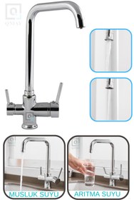 Resim Genel Markalar Su Arıtma Cihazı Için 3 Yollu Arıtmalı Evye Bataryalı Musluk(sıcak ,soğuk ,arıtılmış Su) Qtr548 