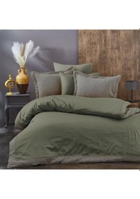 Resim Nazik Saten Nevresim Takımı Çift Kişilik Amanda Yeşil 