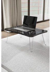 Resim Taşınabilir Katlanır Yatak Koltuk Üstü Hasta Servis Bilgisayar Çalışma Sehpası Siyah Mermer 