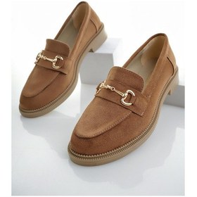 Resim Muggo Sussie Garantili Metal Tokalı Kadın Loafer Günlük Ayakkabı - Süet Taba 