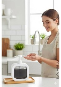 Resim Pompalı Dispenser Sabunluk Şeffaf Gövde, Modern Tasarım Sıvı Sabun, Şampuan, Losyon İçin 722268 