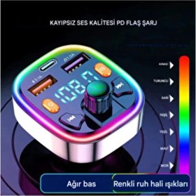 Resim Redmoon RM-738 Rgb Işıklı Bluetooth Araç Cihazı Transmitter Yüksek Ses Kalitesi ve Kolay Kontrol 
