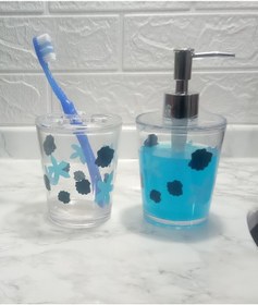 Resim Sıa Sıvı Sabunluk Ve Diş Fırçalık 2 Li Banyo Seti Benek . Şeffaf 