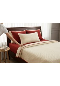 Resim Kırmızı - Ekru Örgü Desen Tek Kişilik Nevresim Takımı Pike Tkm Kırmızı - Krem 
