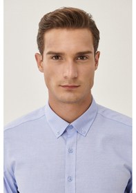 Resim Ac&Co / Altınyıldız Classics Erkek Acık Mavı Ütü Gerektirmeyen Taılored Slim Fit Dar Kesim Düğmeli Yaka %100 Pamuk Gömlek Acık Mavı Açık Mavi 
